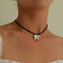 Boho Butterfly Pendant Necklace Black Velvet Rope Choker Silver Butterfly Necklace Choker Vintage Suede Velvet Collar Necklace Butterfly Clavicle ...