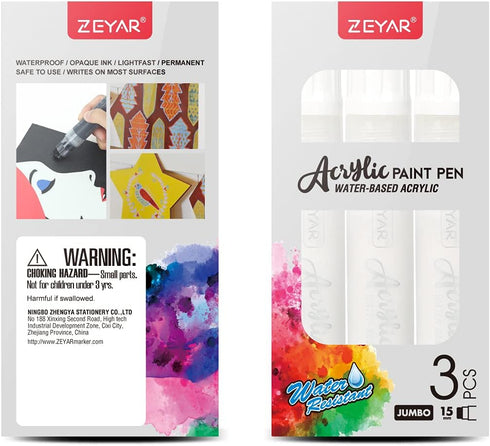ZEYAR Jumbo Paint Marker Pens, Water Based Acrylic, 15mm Felt Tip, Waterproof and Permanent Ink, Great on Plastic, Stone, Metal, Posters, Glass an...
