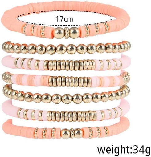 Pingyongchang Heishi Gold Beaded Bracelets Set for Women Men Bohemian Polymer Clay Colorful Surfer Vinyl Disc Stretch Layering Stackable Friendshi...