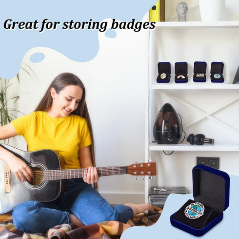 FINGERINSPIRE 6 pcs Blue Velvet Badge Display Box 30mm Lapel Pin Collection Display Holder Square Velvet Brooch Storage Boxes Presentation Display...