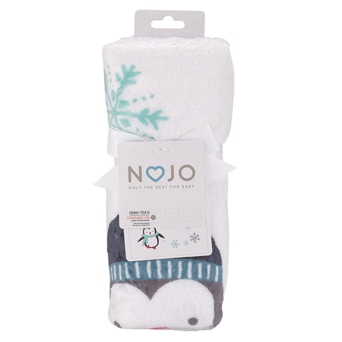 NOJO Penguin White, Aqua, and Gray Let it Snow Christmas Photo Op Super Soft Baby Blanket...