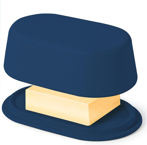 Midnight Blue Butter Dish with Lid For Countertop - Modern Bamboo Butter Crock - Dishwasher Safe Butter Keeper - Butter Holder Container Perfect F...
