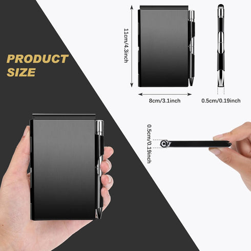Chinco 4 Pieces Metal Pocket Notebook Portable Aluminum Notepad Refillable Metal Notebook with Mini Pen and Paper for To Do Lists and Note Jotting...