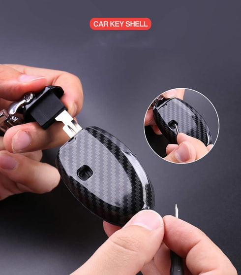 ontto 5-Button Key Case Fit for Nissan Remote Key Fob Cover Fit for Infiniti Carbon Texture red...