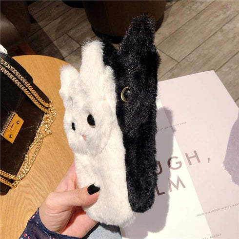 SGVAHY Furry Case for iPhone 7/8/SE2/SE3 Cute Cat Black Fur Fluffy Soft Warm Plush Fuzzy with Bling Glitter Protective Case for Women Girls...