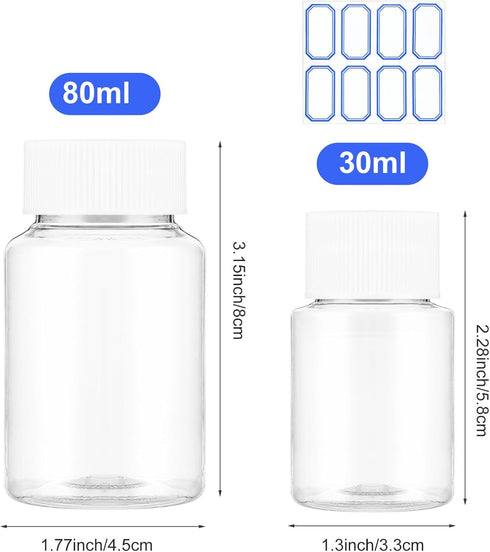 6 Pcs Clear Pill Bottle 30ml/80ml Plastic Medicine Containers Sample Jar with Caps Refillable Tablet Storage Holder Empty Reagent Chemical Organiz...