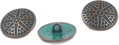Bezelry 10 Pieces Tribal Sun Metal Shank Buttons. 23mm (7/8 inch) (Copper Green)...