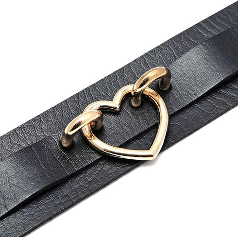 Punk Leather Goth Choker Collar Adjustable Rock PU Leather Choker Necklaces Cosplay Jewelry Vintage Necklaces - Black with Gold Heart...