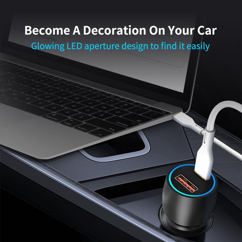 USB C Car Fast Charger Light up USB Cigarette Lighter Dual Fast Charging Adapter Car Charger Black...