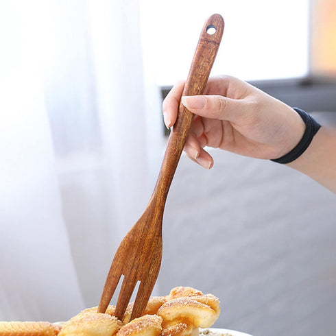 Cabilock Wooden Forks Long Handle Reusable Wooden Fork: Japanese Style Wood Salad Dinner Fork Handmade Kitchen Utensil Tableware Dinnerware for Ho...