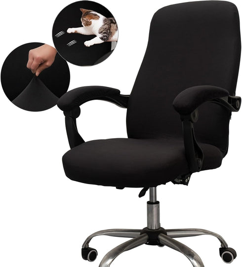 Office Chair Cover with Arm Covers - Universal Stretch Desk Chair Cover, Computer Chair Slipcovers (Size: L) - Black...
