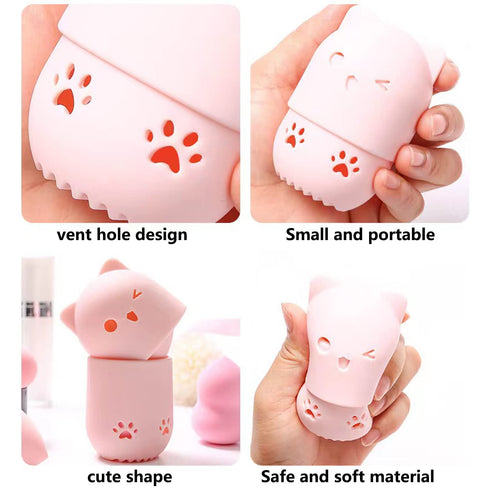 Makeup Sponge Holder, Beauty Sponge Holder + Makeup Blender Travel Case Beauty Sponge Blender Drying Stand & Storage Containers (Pink&Purple)...