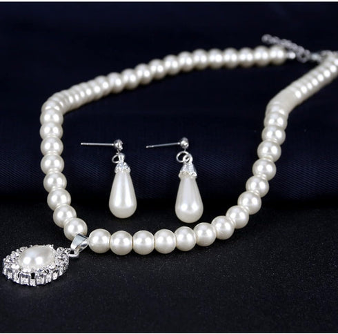 Pearl Necklace and Earring Set, Wedding Pearl Jewelry Sets for Bride Bridesmaid Women...