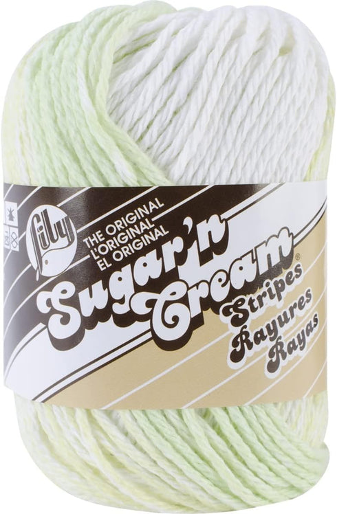 Lily Sugar and Cream Cotton Yarn, Lime Stripes, 3 Pack...