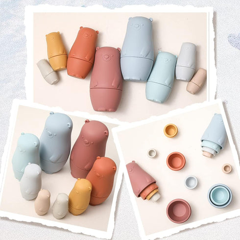OESSUF Russian Nesting Dolls for Kids Silicone Easter Toys Matryoshka Doll Montessori Educational Toy Bears Stacking Nesting Doll Toys for Toddler...