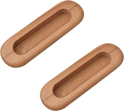 2PCS Oval Wood Recessed Concealed Handle, Embedded Design Sliding Door Handle Wood Cabinet Pulls Flush Sliding Closet Door Pulls for Sliding Barn ...