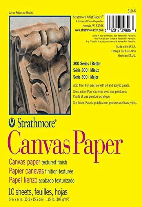 Strathmore 300 Series Canvas Paper Pad, Glue Bound, 6x6 inches, 10 Sheets (115lb/187g) - Artist Paper for Adults and Students - Acrylic and Oil Pa...