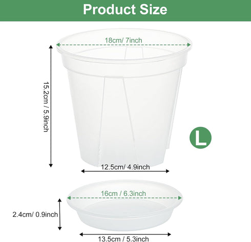 Plant Pots 7 inch Set of 3, Clear Plastic Nursery Pots with Drainage Holes and Saucers, Seedling Pots Seed Starter Pots Planter Pots for Indoor Ou...