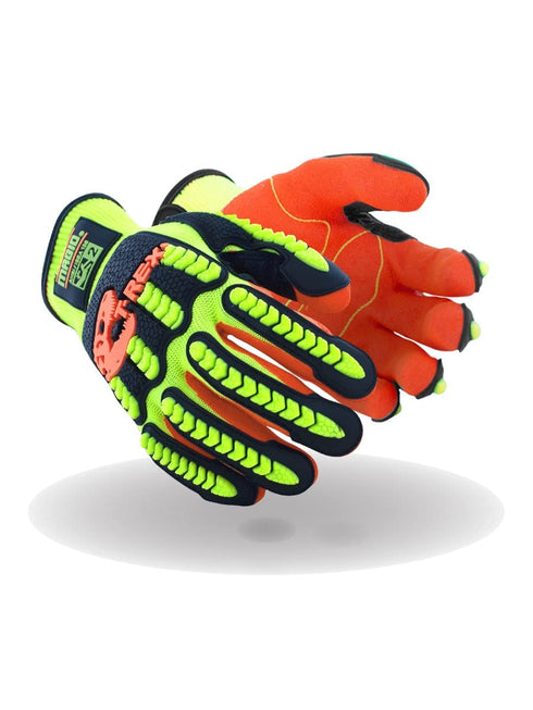 MAGID Impact Level 2 Resistant TPR Work Gloves with Grip, 1 Pair, High Visibility, Size 8 (Medium), Sandy Nitrile Coated (NitriX), Machine Washabl...