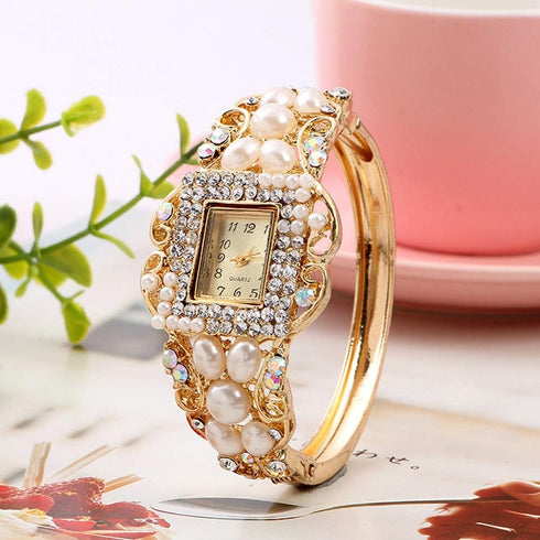 Weicam Women Bracelet Square Dial Quartz Bangle Wrist Watch Lady Diamond Pearl Jewelry Watches Gold Color...