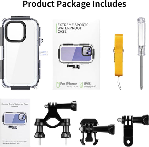 Waterproof Case for iPhone 14Pro/15Pro, Shockproof Anti-Dust Outdoor Sports Waterproof Phone Case Cycling Skiing Phone Case with Bike Mount Bracke...