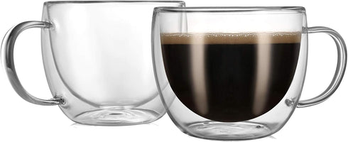 CNGLASS Double Wall Glass Cappuccino Mugs 8.1oz,Clear Insulated Glass Coffee Mug with Handle for Espresso,Latte,Tea,Set of 2...