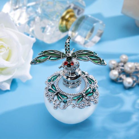 YU FENG 40ml Fancy Empty Crystal Perfume Bottle with Green Dragonfly Stopper Rhinestones Bejewelled Refillable Glass Bottle Containers...