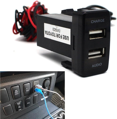 USB Car Charger with Audio Port for Toyota VIGO, 2.1A 2-Port Adapter for HTC, Samsung, Huawei, etc....