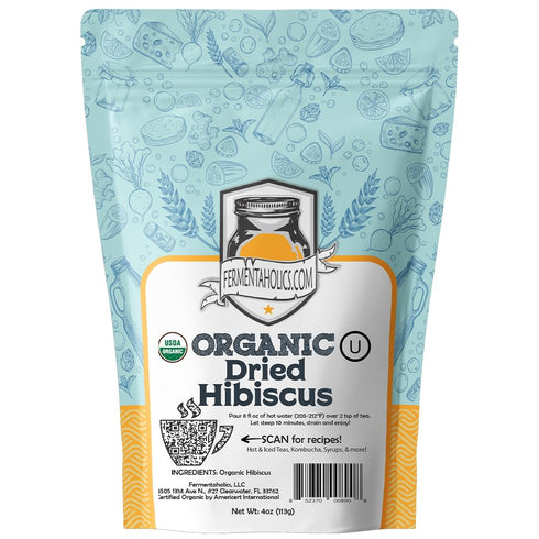 Fermentaholics Dried Hibiscus Flowers, Cut and Sifted – 4 oz – USDA Certified Organic – OU Kosher - Great for Flavoring, Kombucha & Water Kefir...