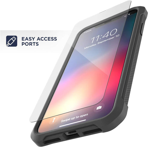 ENCASED iPhone XR Heavy-Duty Protective Belt Clip Case w/Tempered Glass Screen Protector - Compatible w/Apple iPhoneXR 6.1" (Falcon Gray w/Holster...