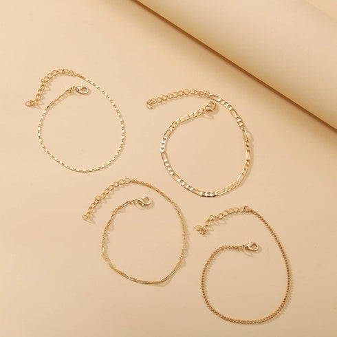 Boho Layered Anklet Gold Figaro Chain Ankle Bracelets Punk Flat Curb Chain Anklets Wedding Foot Chain Beach Foot Chain Accessories Jewelry for Wom...
