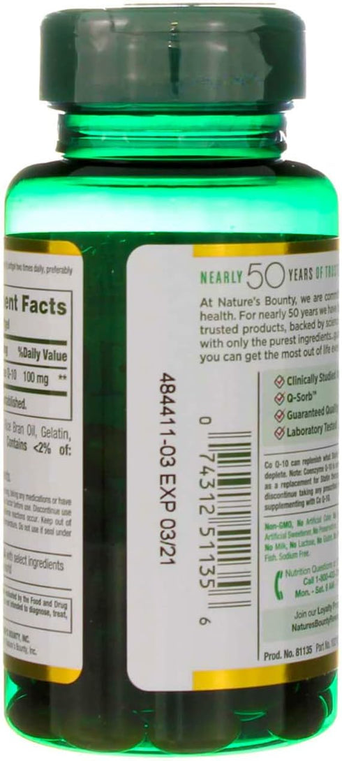 Nature's Bounty Co Q-10 100 mg Dietary Supplement Softgels - 75 ct, Pack of 2...