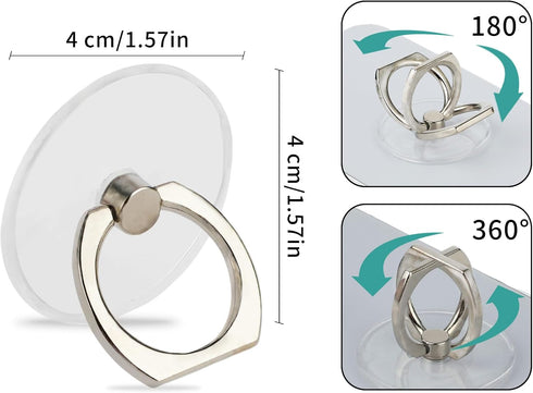 Cell Phone Ring Holder 4 Pcs Transparent Phone Ring Grips Kickstand 360°Rotation Clear Finger Ring Stand Universal Phone Accessories Compatible wi...