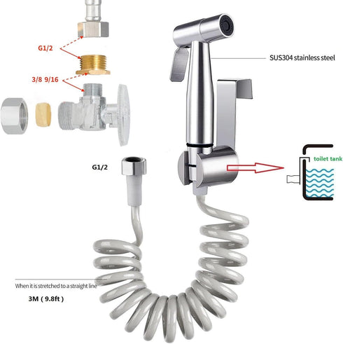 Handheld Bidet Sprayer for Toilet,Portable Pet Shower,Toilet Water Sprayer Seat,Bidet Attachment,Bathroom Stainless Steel Spray for Personal Hygie...