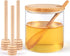 Honey Pot with Honey Sticks, Glass Honey Dispenser, One Honey Dipper and Three Honey Sticks Set 10 Oz, Honey Dispenser no Drip Glass, Honey jar, H...