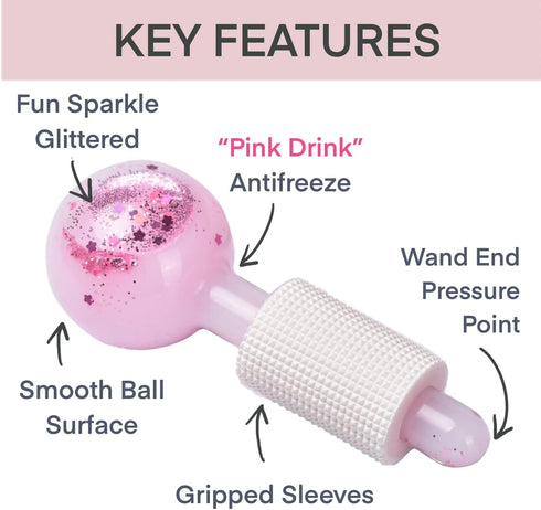 Ice Globes for Facials – Facial Tools for Face & Eye Puffiness Relief, Cool Skincare Cryo Tools - Pink Drink Glitter...