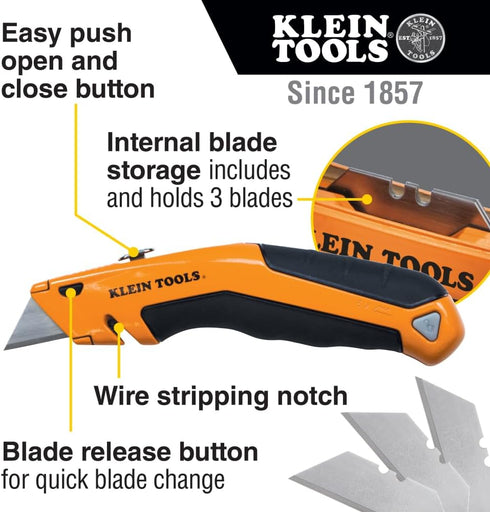 Klein Tools 44133 Heavy Duty Utility Knife, Retractable, Adjustable, with Wire Stripper, Klein-Kurve Handle...