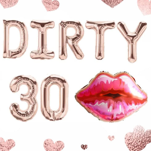 LaVenty DIRTY 30 Balloons Dirty 30 Letter Balloons Banner 30 Balloons Red Lips Balloon 30th Birthday Decoration...