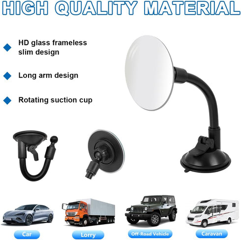 Blind Spot Adjustable Car Mirror, 3.35'' Round Blind Spot Mirror, Rear View Mirror With Adjustable Suction Cup, Long Arm HD Wide Angle Mirror, Uni...