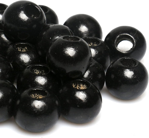 Black Wooden Macrame Beads 20mm with 8mm Large Hole, Wood Spacer Beads, Natural Round Ball Farmhouse Wooden Loose Beads for Bead Crafts Making Hom...