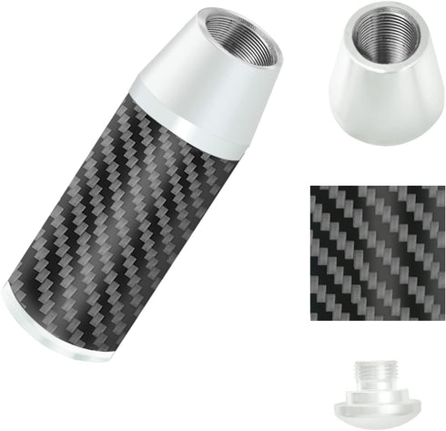 3.5 Inch/9cm Silver Carbon Fiber Shift Knob Aluminum Alloy Weighted Shift Knob Automatic Shift Knob with 8/10/12mm Adapter fit for Manual and Butt...