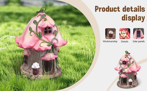 Fairy House Figurine Solar Garden Decor Light,Pink House Courtyard Lawn Decoration Statue for Patio, Balcony, Yard Ornamentunique Garden Decor Gif...