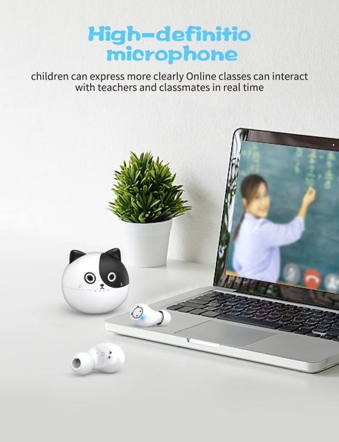 Cute Milk cat Kids Earbuds in-Ear Wireless Bluetooth with Microphone, 36 Hours Play time, Low Latency, is The Best Gift for Work, Sports...
