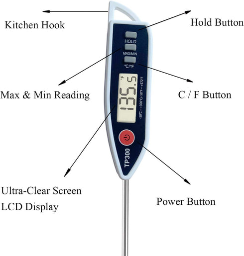 Meat Food Thermometer, Digital Candy Candle Thermometer, LCD, Cooking Kitchen BBQ Grill Thermometer, Probe Instant Read Thermometer for Liquids Po...