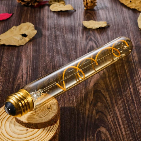 Leools Vintage LED Spiral Filament Bulb T10, 8.9inch Long Tubular Dimmable Edison Light Bulbs,E26 Base,Amber Glass,Warm White,2200K, 400LM(40W Equ...