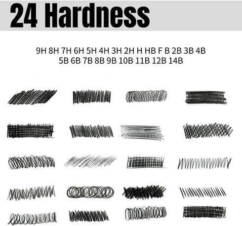 Hilitand 24pcs Drawing Pencils Set, Graphite Drawing Pencils Paint Sketch Pencils Set 9H 8H 7H 6H 5H 4H 3H 2H H F B 2B 3B 4B 5B 6B 7B 8B 9B 10B 11...
