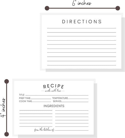 Recipe Instruction Cards | 50 | 4 x 6” inches Postcard Size | Recipe Index Cards for Kitchen Supplies, Recipe Box, Housewarming Gift, Wedding Show...
