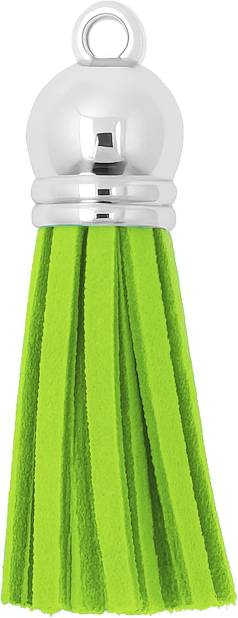 Mandala Crafts 100 Pcs Lime Green Faux Suede Tassels Bulk Keychain Making Supplies - Small Leather Tassels for Charms, Jewelry Making, and DIY Cra...