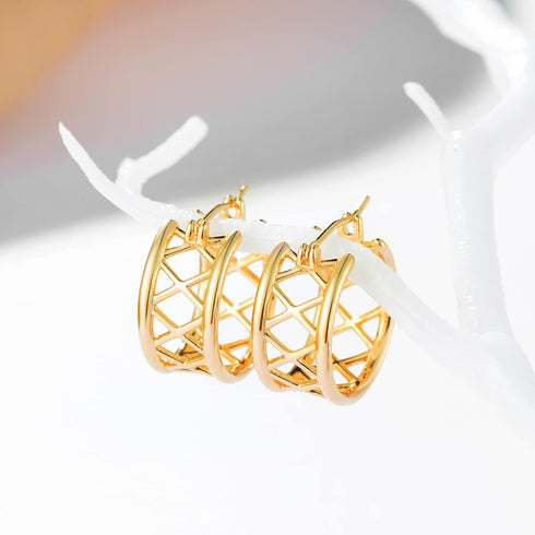 Mevecco Gold Chunky Hollow Huggie Hoop Earring 18K Gold Plated Dainty Thick Cute Hoop Earrings for Women Cubic Personalized Inlay Sleeper Handmade...
