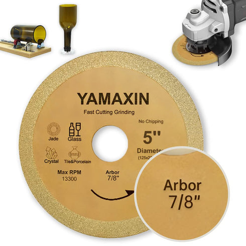 Glass Cutting Disc,5inch Ultra-Thin Diamond Grinding Wheels for Angle Grinder,with Arbor 4/5" 5/8" 7/8" Power Rotary Tool Cutting Wheels for Jade,...